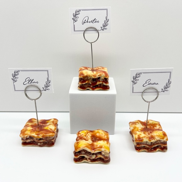 Lasagna Place Card Holders – Set of 4 | Handmade Clay Holiday Table Decor - Picture 10 of 16